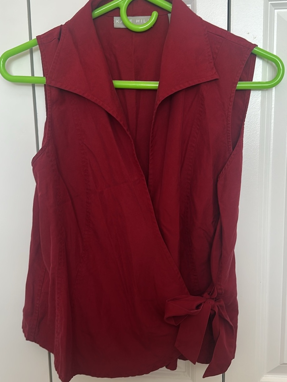 100% silk Red Sleeveless Wrap Top